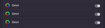 Part of a macOS Settings dialog, showing three instances of the Omni app, all with checkboxes on.